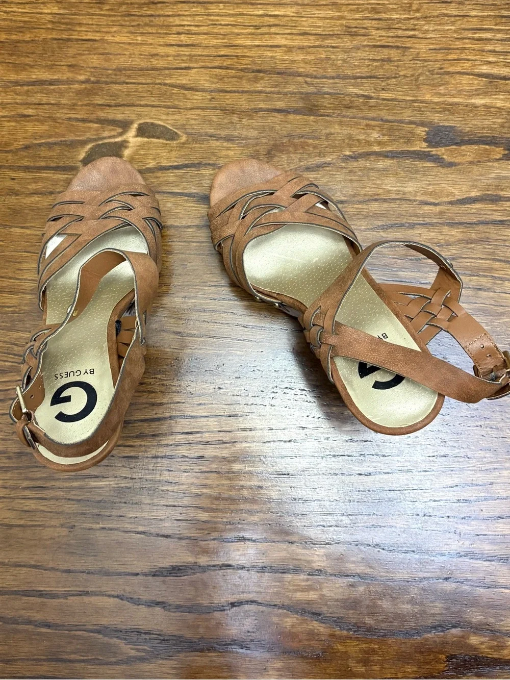 G by Guess Brown Strappy Platform Heels